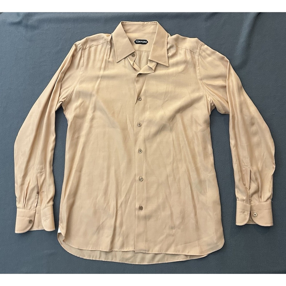 Tom Ford Mens 42/16.5 Long Sleeve Button Up Silk Blend Orange Shirt